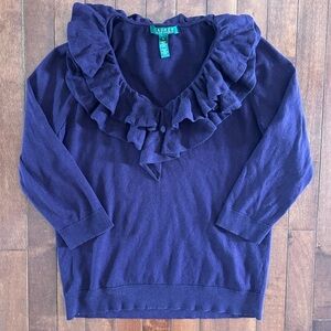 Lauren Ralph Women’s Deep Purple Ruffle Sweater Top Size Large